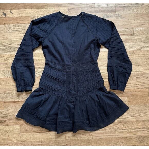 Veronica Beard Addilyn Dress Navy Blue Mini Long Puff Sleeve V-Neck Small N17 - Picture 7 of 11
